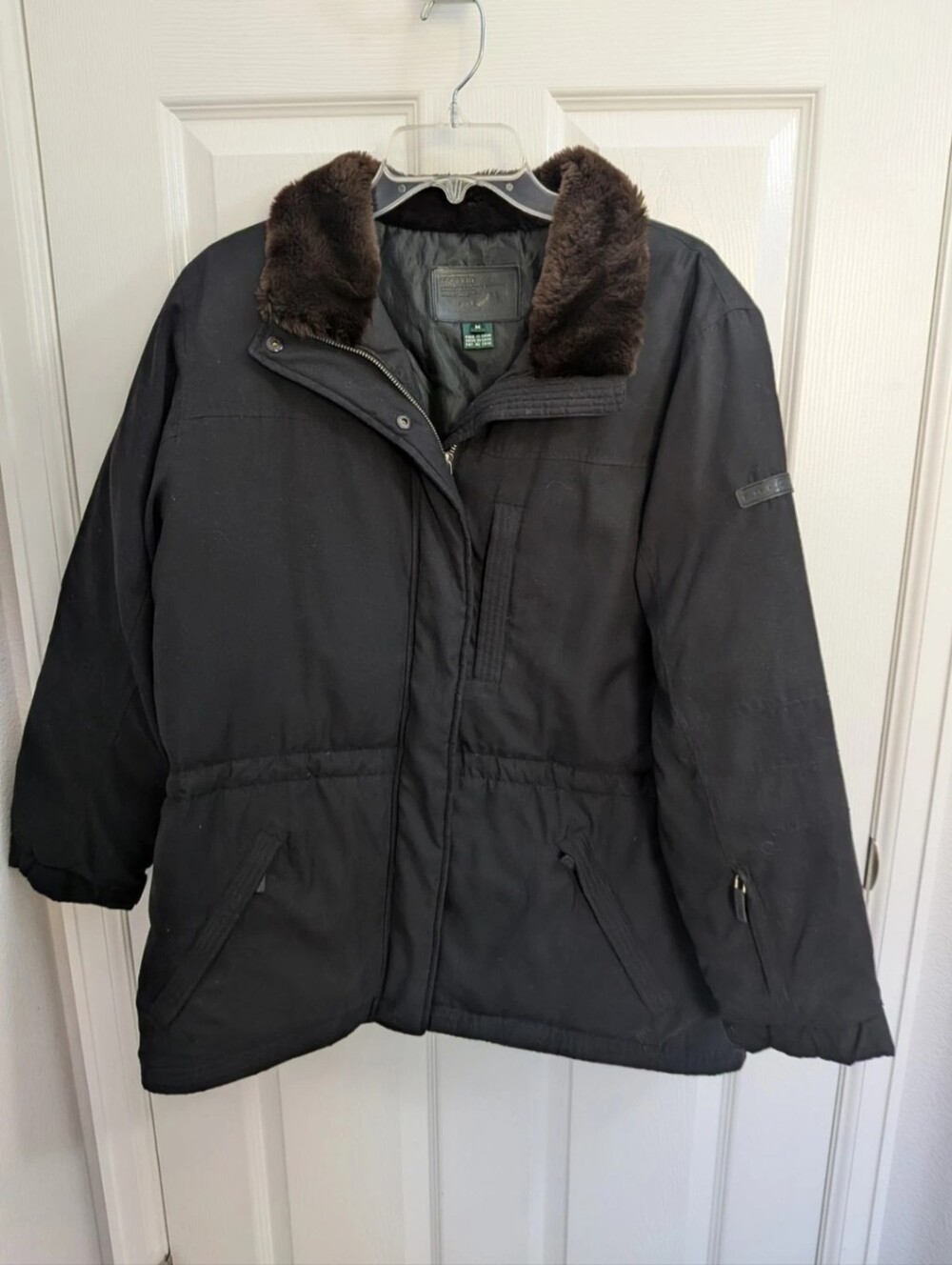 Lauren Ralph Lauren Women’s Black Lined Down Parka Faux Fur Trim Collar Zip M